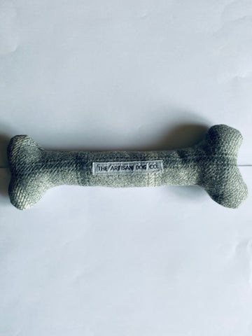 Handcrafted Toy Squeaky Dog Bone Tartan Plaid